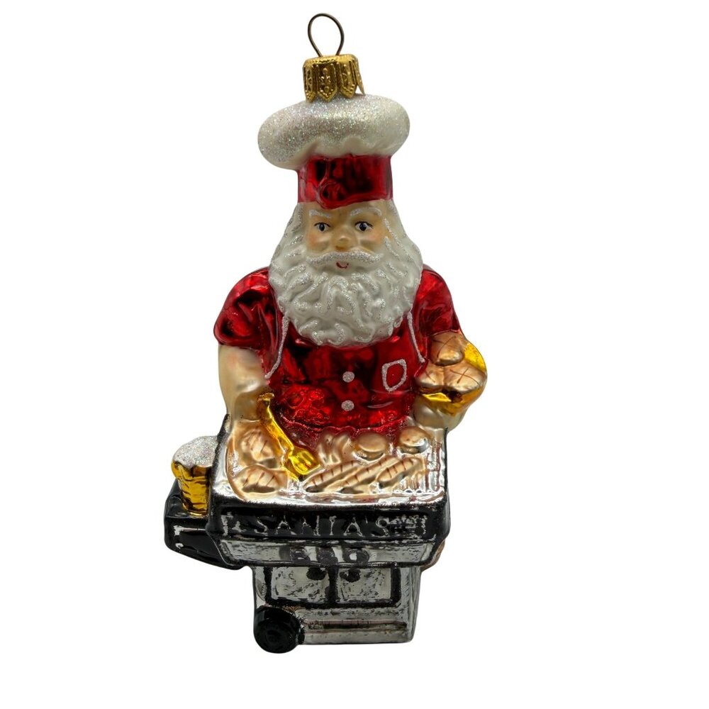 BBQ Glass Santa Claus Christmas tree ornament bbqing cooking‎ glittery